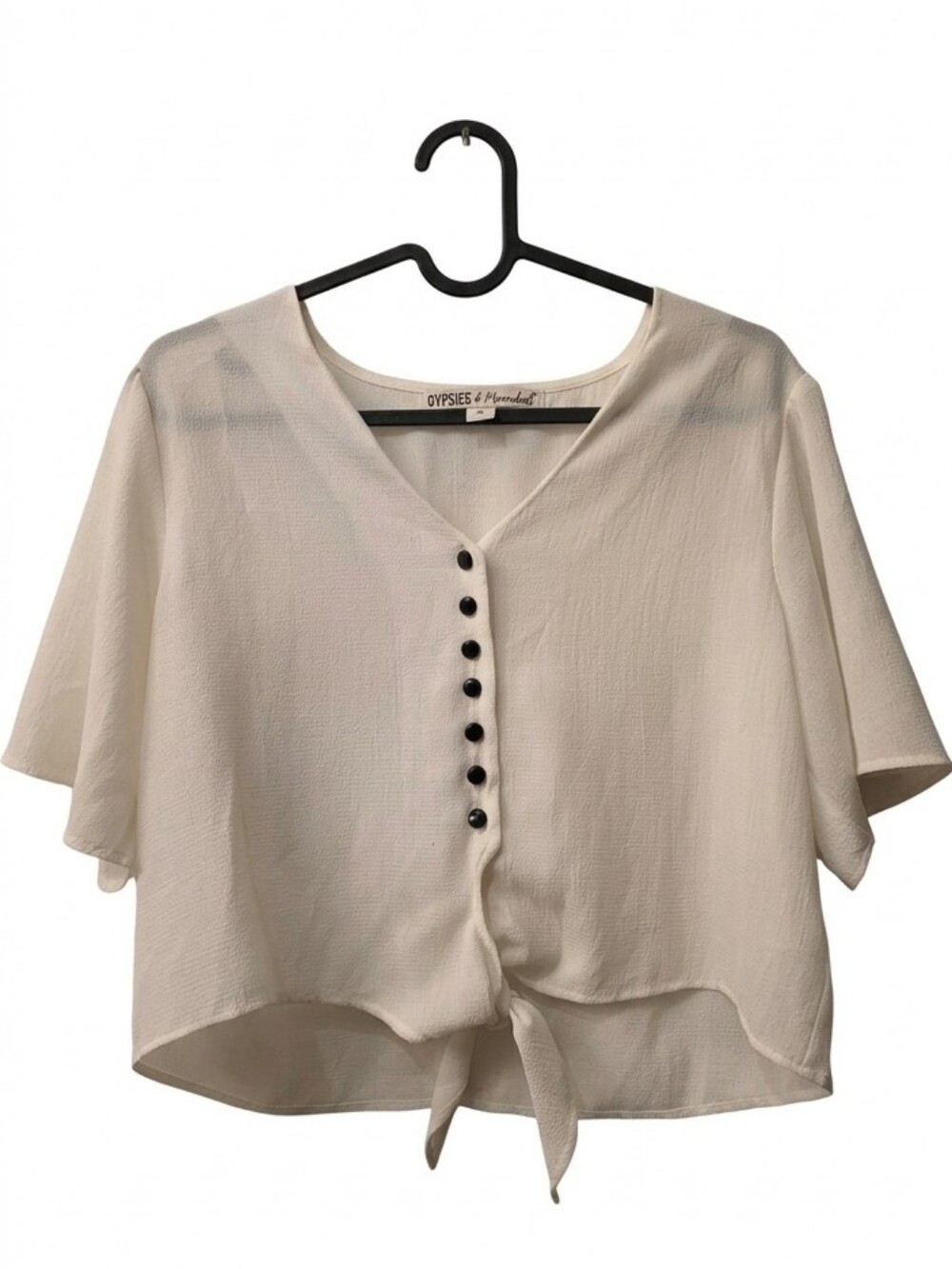 Gypsies And Moondust Flowy Tie-Front Blouse with Black Buttons